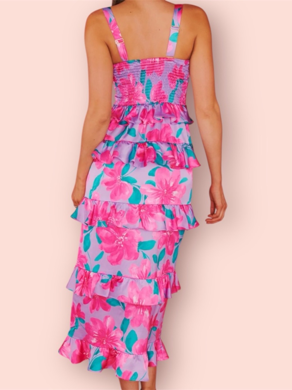 Show Me Your MuMu Monique Floral Tiered Ruffle Midi Dress - Picture 2 of 9